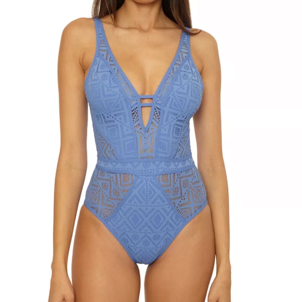 BECCA Blue Crochet One-Piece Swimsuit